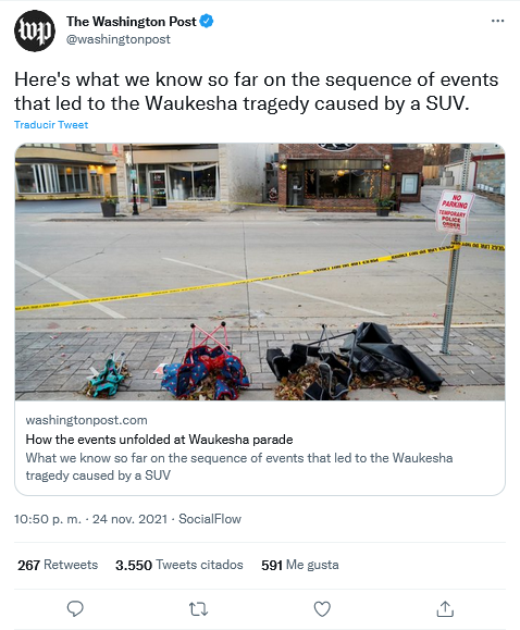  “Tragedia causada por una camioneta”: Washington Post publica indignante tweet sobre el atropello masivo en Wisconsin 